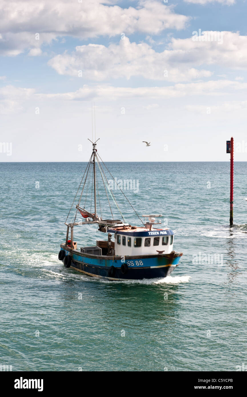 Angelboot/Fischerboot nach Hause nach Angeltour Stockfoto