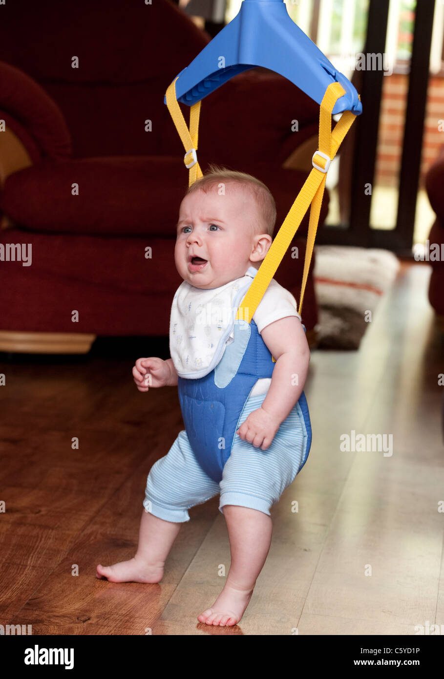 Fünf Monate alten Jungen in Babywippe Stockfoto