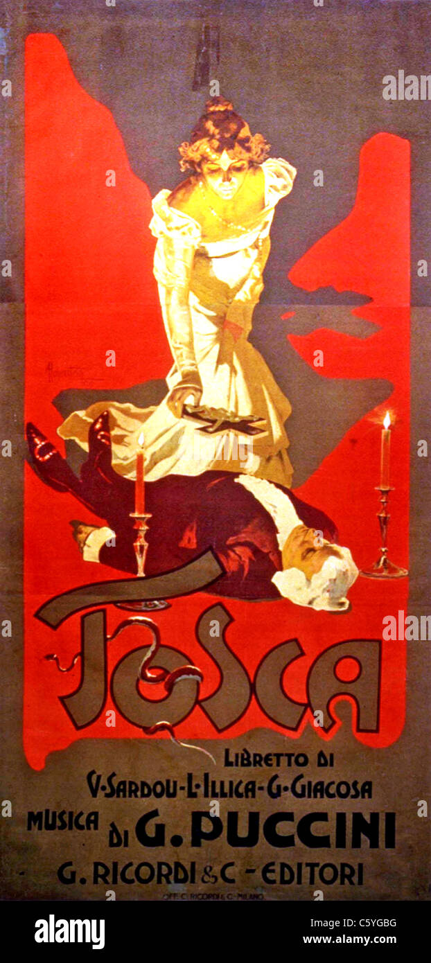 TOSCA-Plakat für den Dezember 1899 Uraufführung als Cover für die Erstausgabe der Klavierauszug angepasst Stockfoto