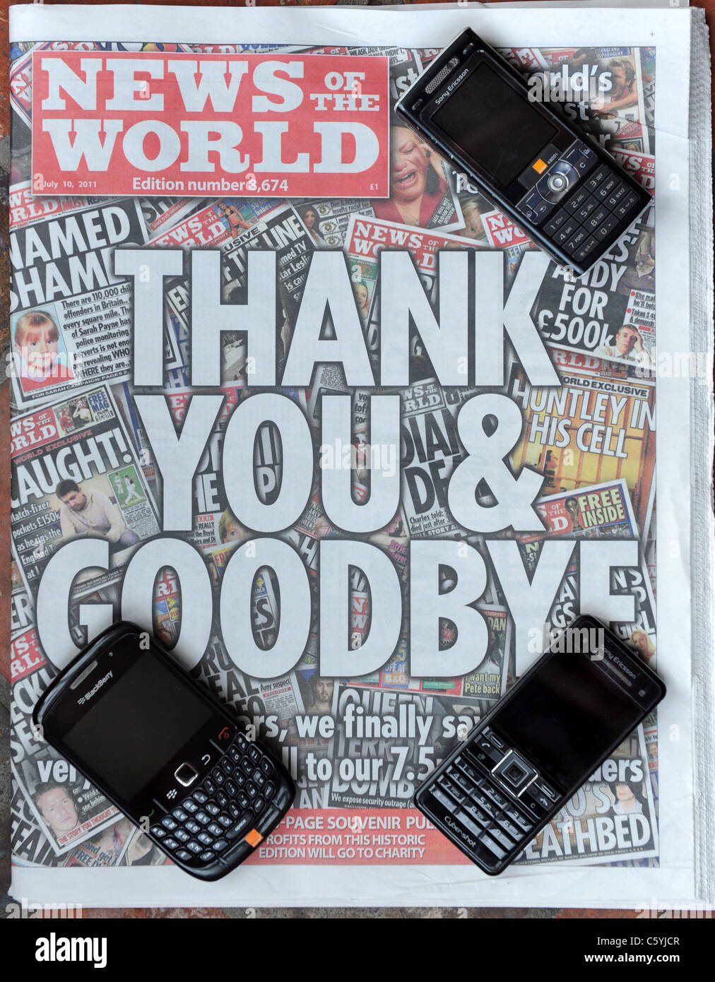 Die letzte Ausgabe der News der Welt Zeitung nach dem Handy hacking Skandal Stockfoto