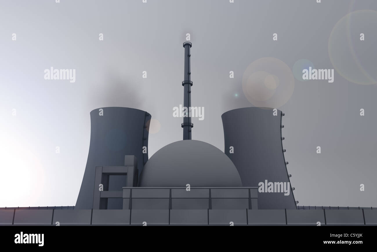 Abbildung des Kernkraftwerks am Abend Stockfoto