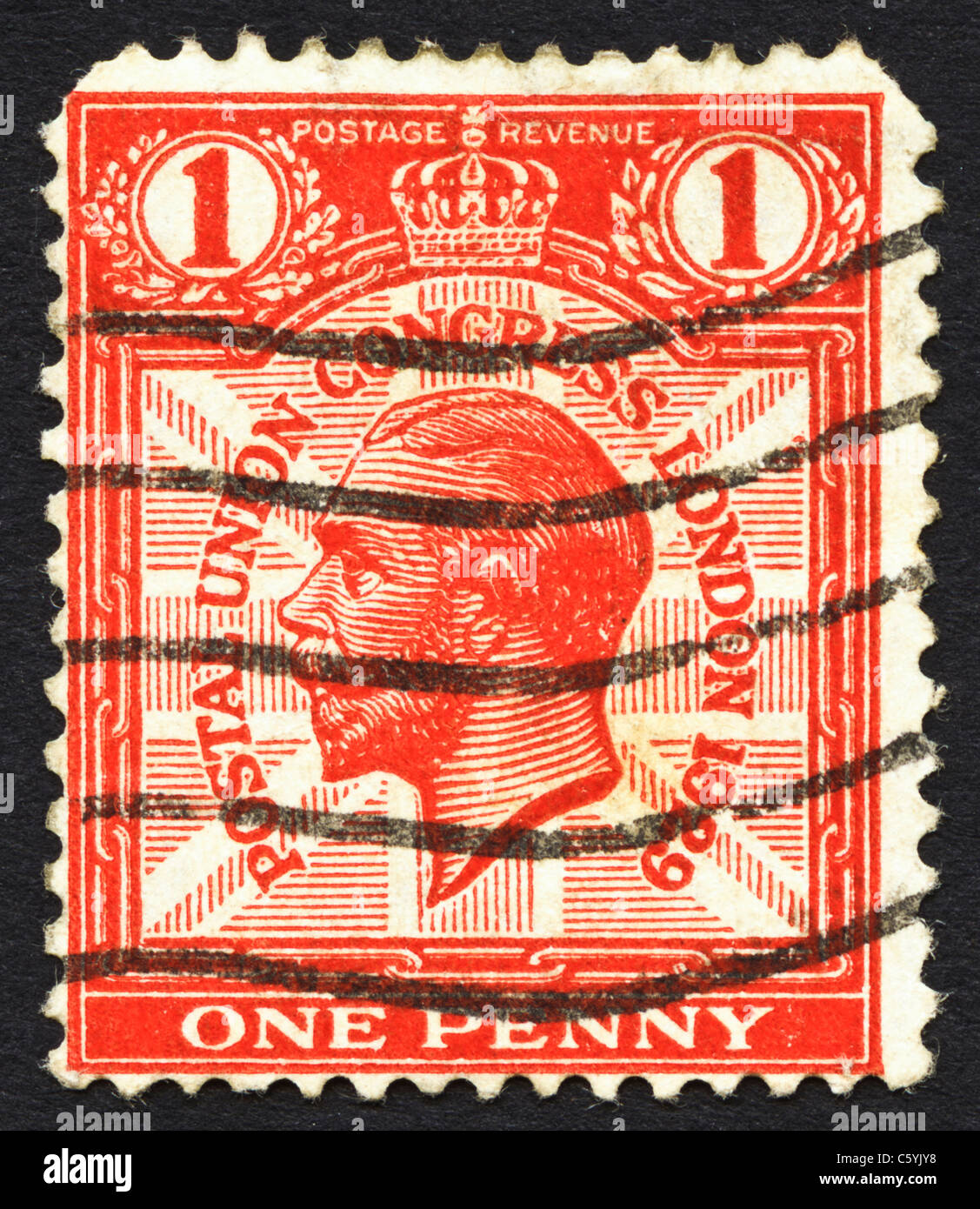 Britische einen Cent Briefmarke King George V Postal Union Congress in London 1929 ausgestellt am 10. Mai 1929 Stockfoto