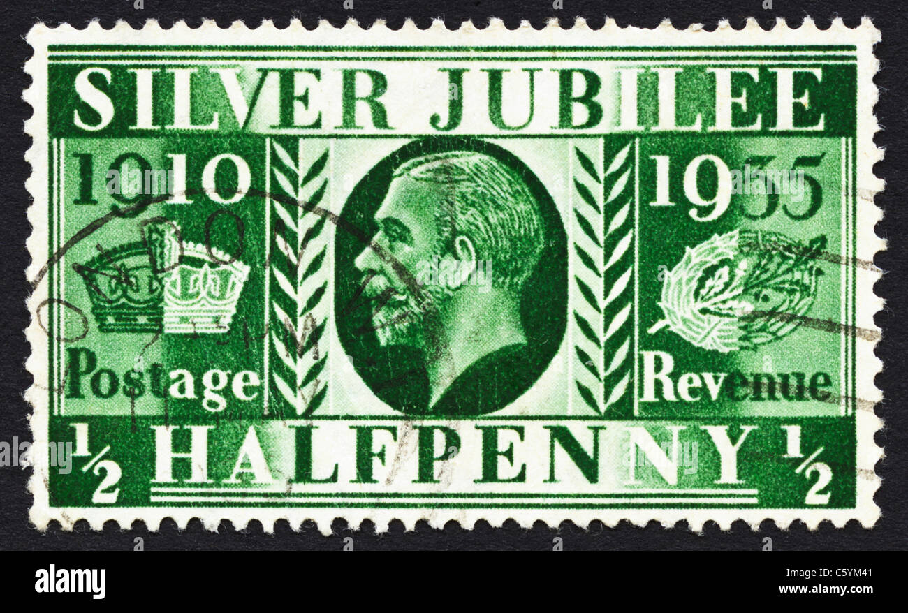 Britische ½d Halfpenny Briefmarke herausgegeben 7. Mai 1935 zu gedenken silbernes Jubiläum von König George V Stockfoto