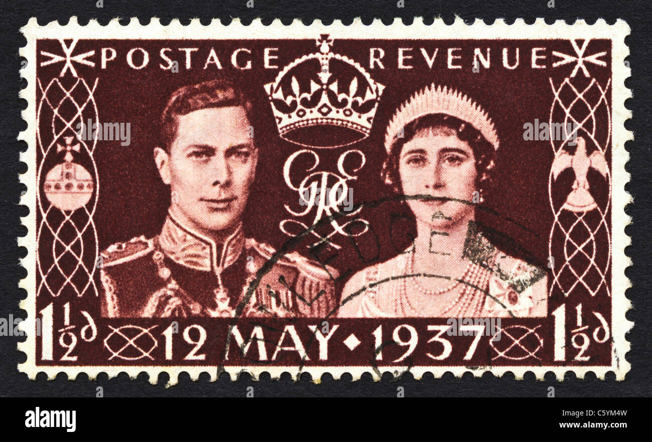 Britische 1½d Briefmarke herausgegeben 13. Mai 1937 anlässlich der Krönung von König George VI Stockfoto