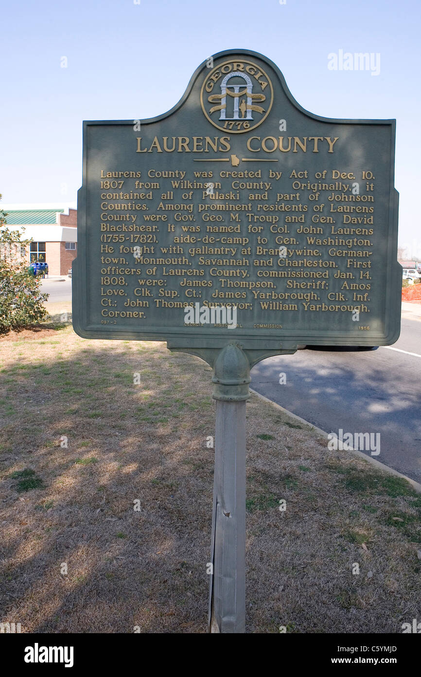 LAURENS COUNTY. Laurens County wurde durch Gesetz vom 10. Dezember 1807 von Wilkinson County gebildet. Stockfoto