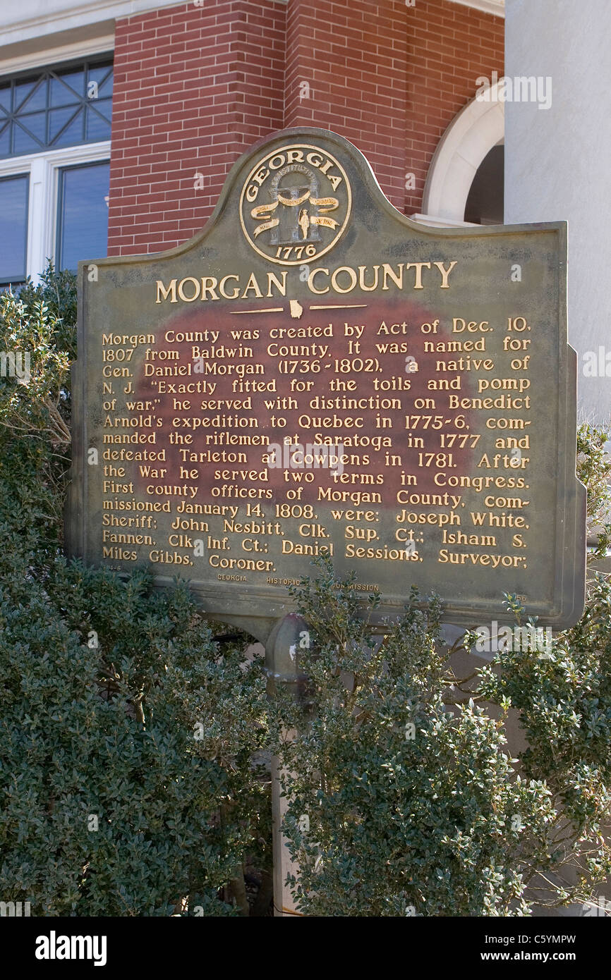 MORGAN COUNTY. Morgan County wurde durch Gesetz vom 10. Dezember 1807 von Baldwin County gebildet. Stockfoto
