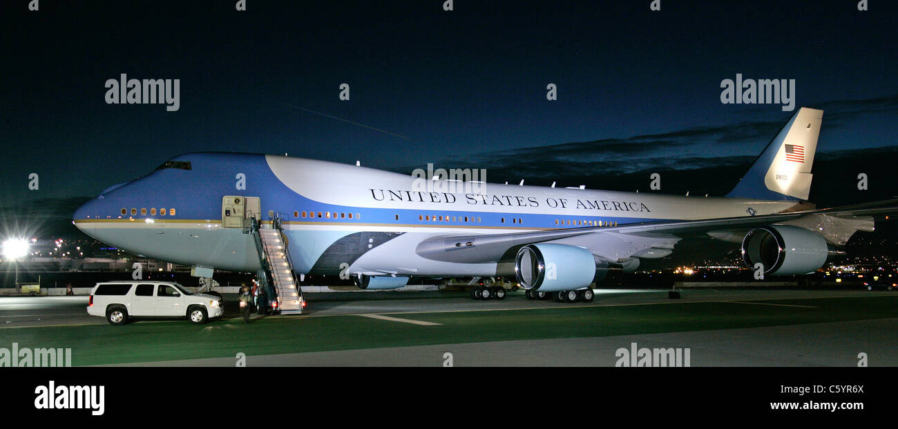 Air Force One auf Asphalt von San Francisco International Airport Kalifornien geparkt Stockfoto