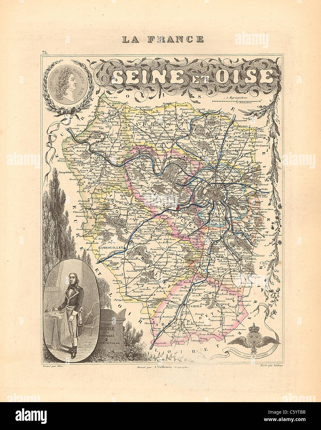 Seine-et-Oise Departments - Antiquarische Karte von 1858 französischen Atlas' Frankreich und seinen Kolonien" (La France et ses Kolonien) von Alexandre Vuillemin Stockfoto