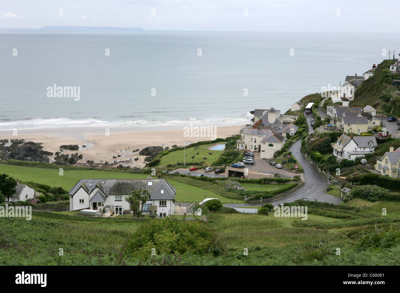 Blick auf den einsamen Strand an combesgate, woolacombe in Devon. Ein beliebtes North Devon West Country Urlaubsziel. 2013 Stockfoto