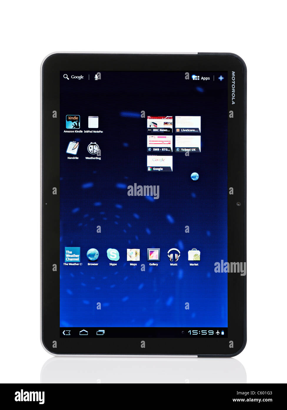 Motorola Xoom Tablet-Computer vor einem weißen Hintergrund. Stockfoto