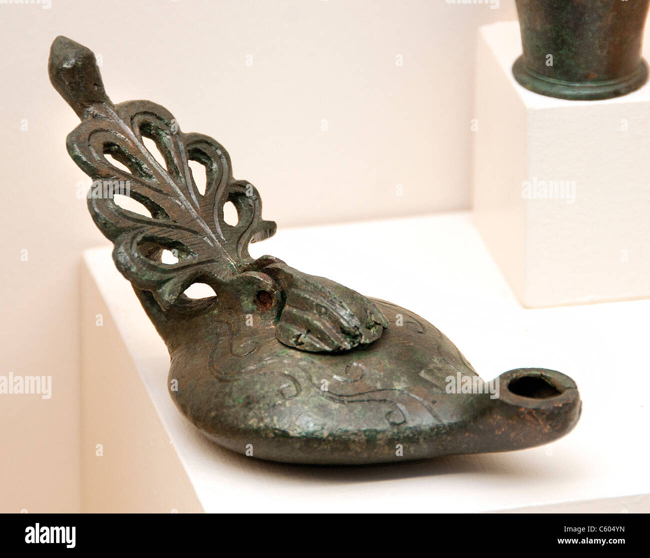 Öl-Lampe Bronze Roman 3. Cent Türkei Stockfoto