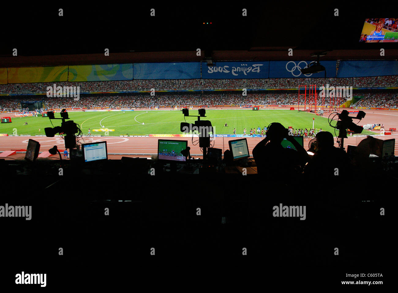 RADIO-Kommentatoren Vögel nisten Stadion Olympiastadion Peking CHINA 17. August 2008 Stockfoto