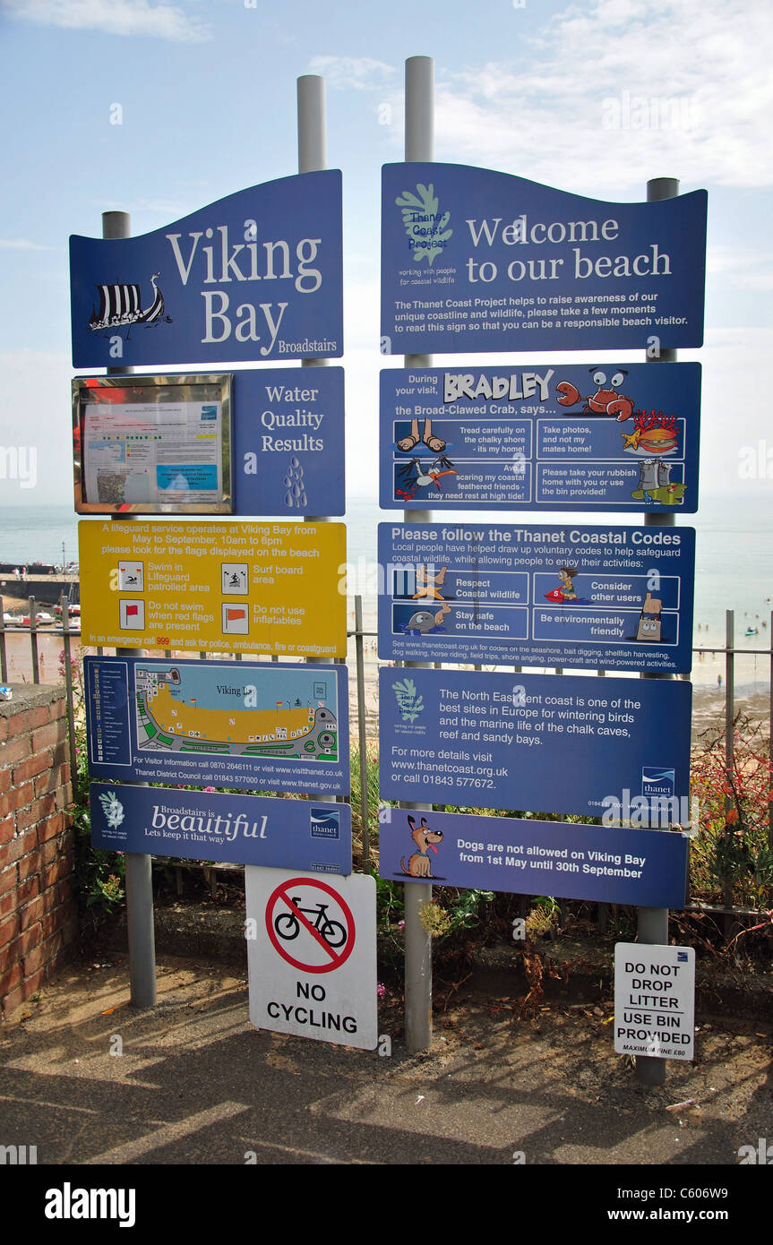 Strand-Zeichen, Viking Bay Beach, Broadstairs, Isle Of Thanet, Thanet Bezirk, Kent, England, Vereinigtes Königreich Stockfoto