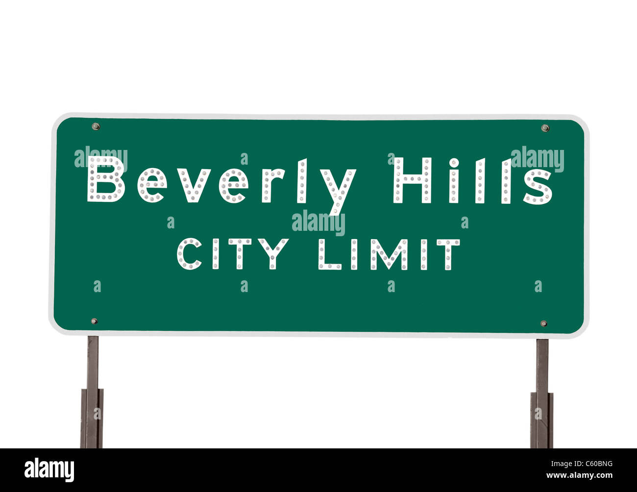 Beverly Hills Stadt begrenzt Zeichen isoliert auf weiss. Stockfoto
