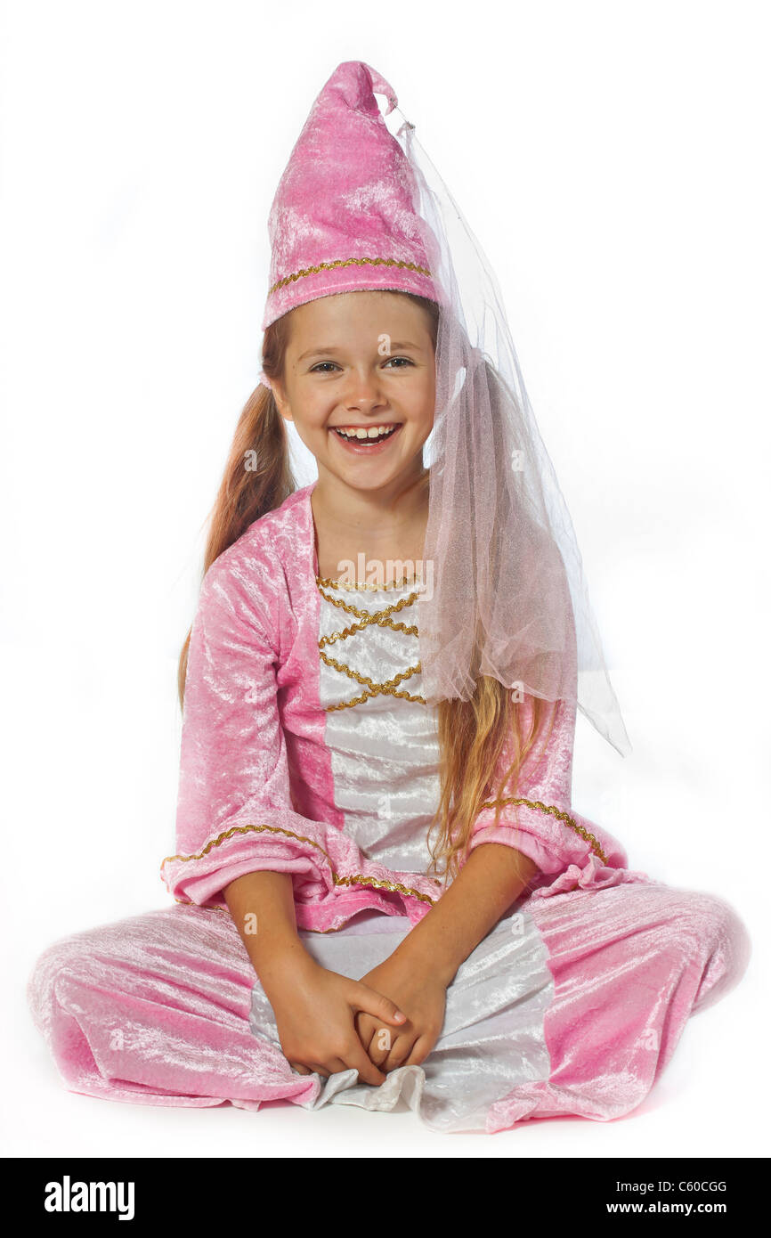 acht Jahre altes Mädchen in einem Kostüm gekleidet wie eine Fee Stockfoto