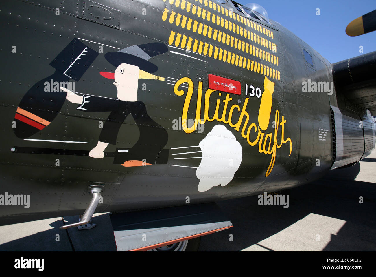 Die letzte flugfähige Consolidated B-24J Liberator "Hexerei" Nase Kunst Stockfoto