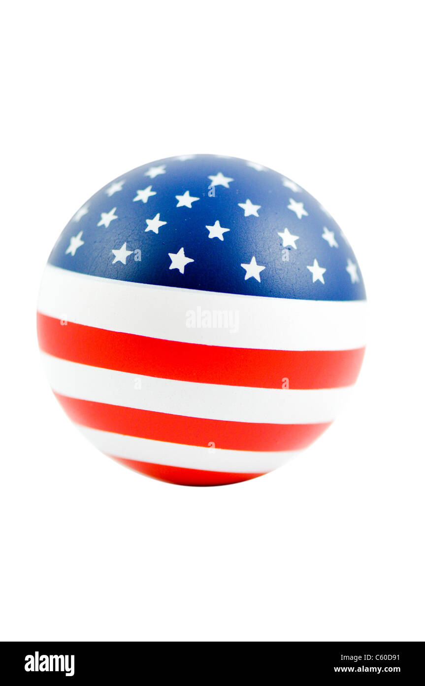 Vereinigte Staaten von Amerika Flagge auf einem Ball auf weißem Hintergrund Stockfoto