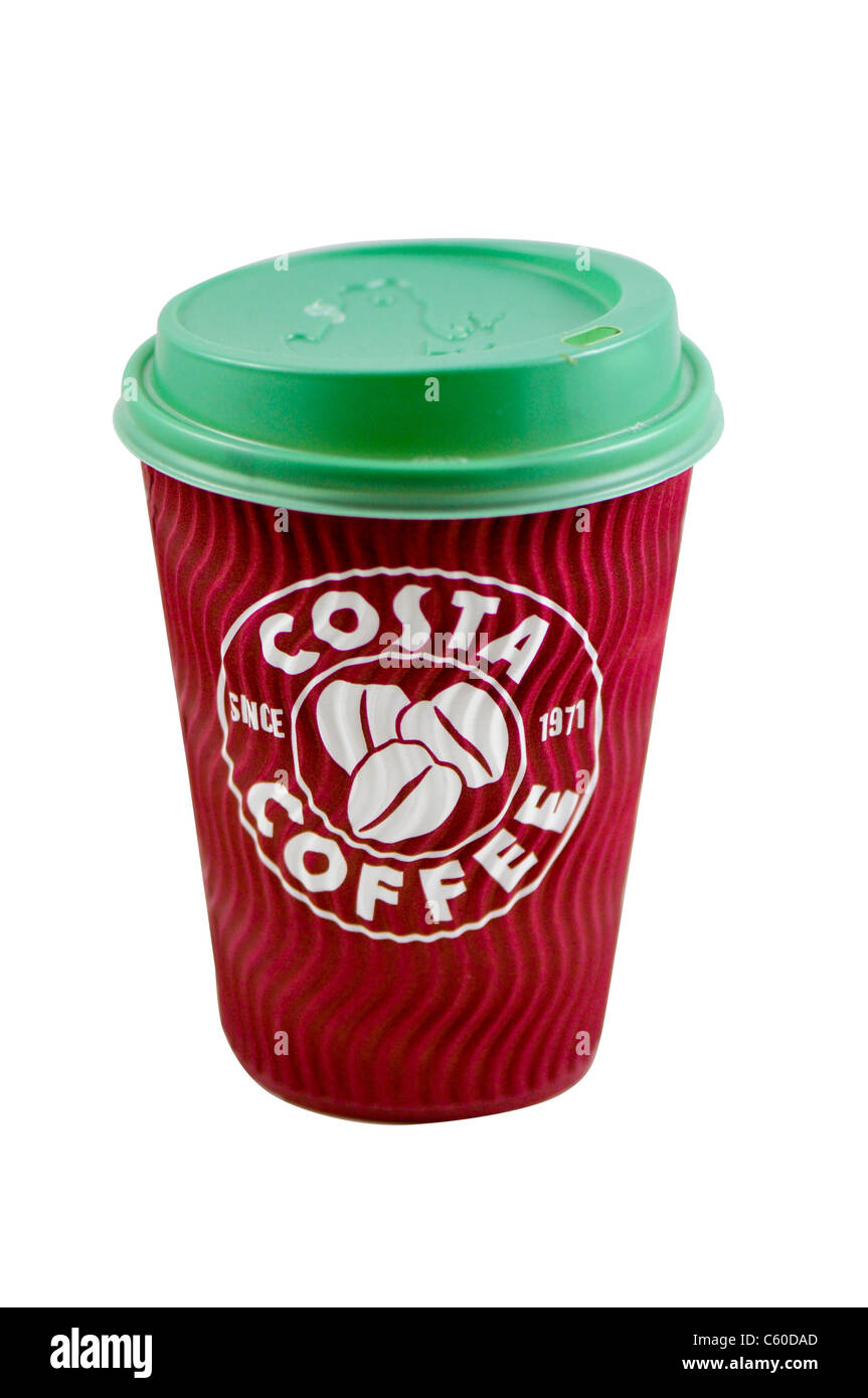 Costa Kaffee Pappbecher in weißem Hintergrund Stockfoto