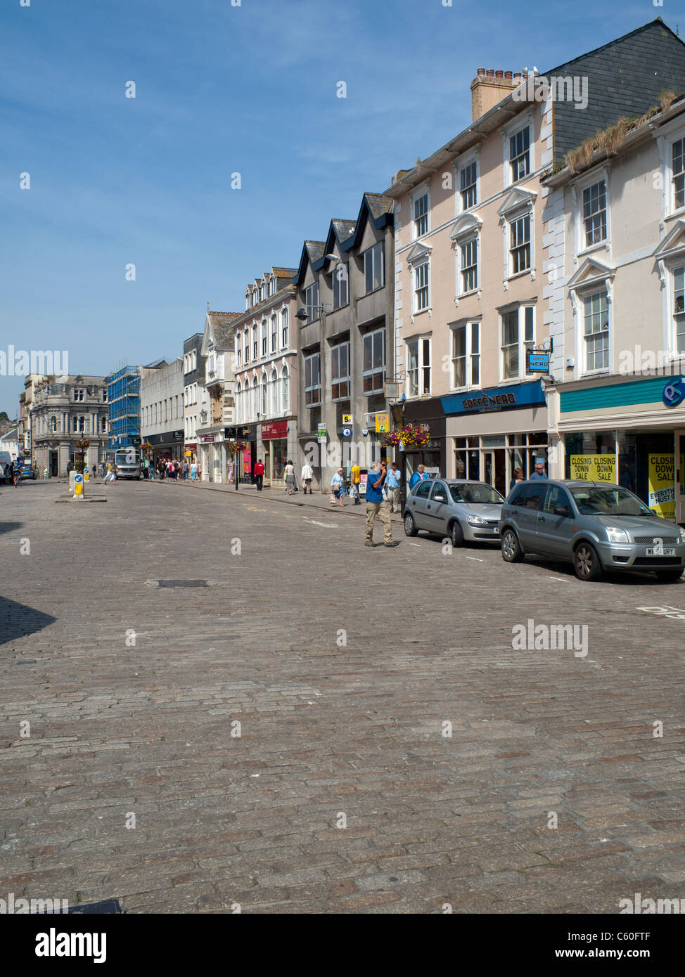 Princes Street alten gepflasterten Straße in Truro, Cornwall UK. Stockfoto