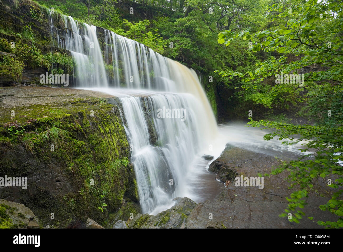 Sgwd Clun-Gwyn Wasserfall. In der Nähe von Ystradfellte. Brecon Beacons National Park. Powys. Wales. VEREINIGTES KÖNIGREICH. Stockfoto