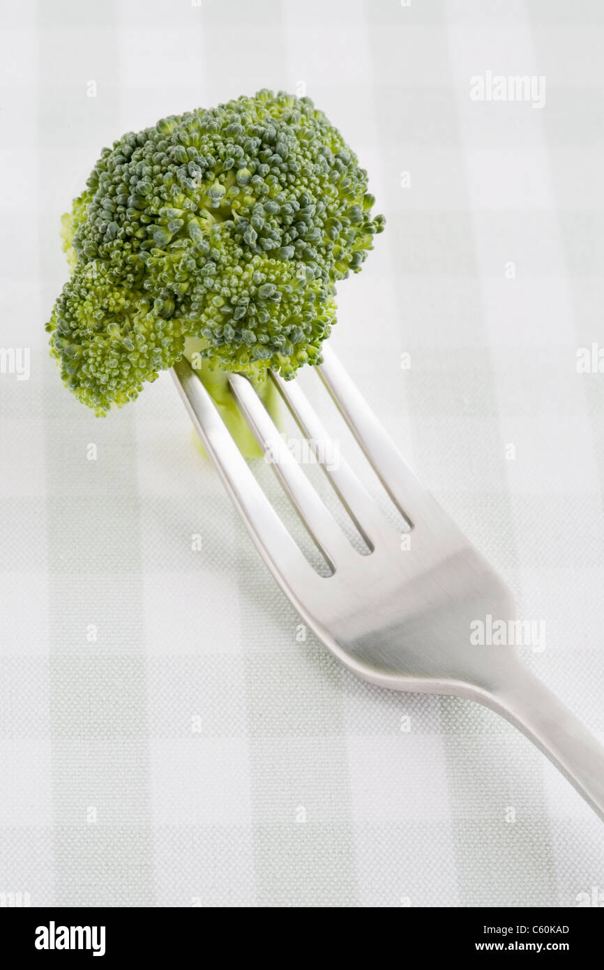 Nahaufnahme von Brokkoli auf Gabel Stockfoto
