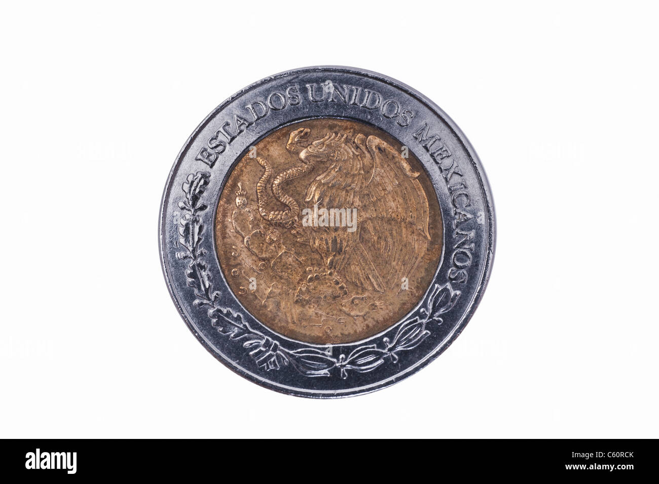 Detail-Foto von einem Verso einer 1-Peso-Münze aus Mexiko aus dem Jahr 1995 Stockfoto