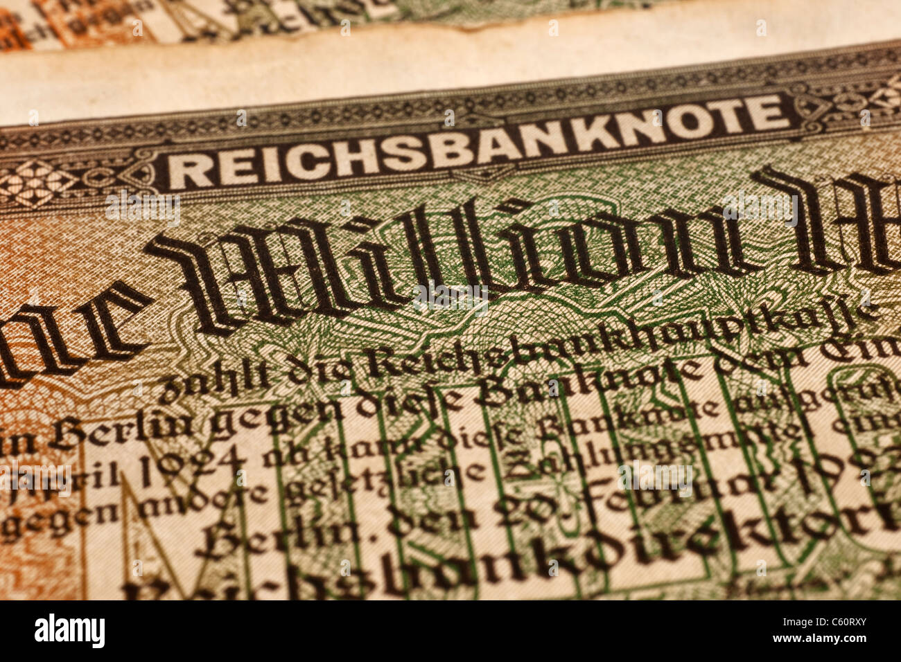 Teilansicht einer alten deutschen Rechnung des 20. Februar 1923 über die Höhe von 1 Million Reichsmark Stockfoto