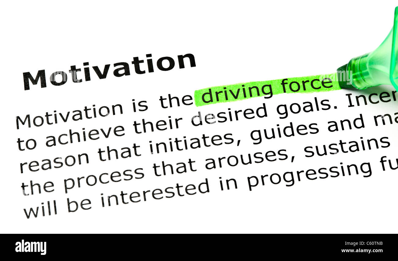 Grün, unter der Überschrift "Motivation" markiert "Treibende Kraft" Stockfoto