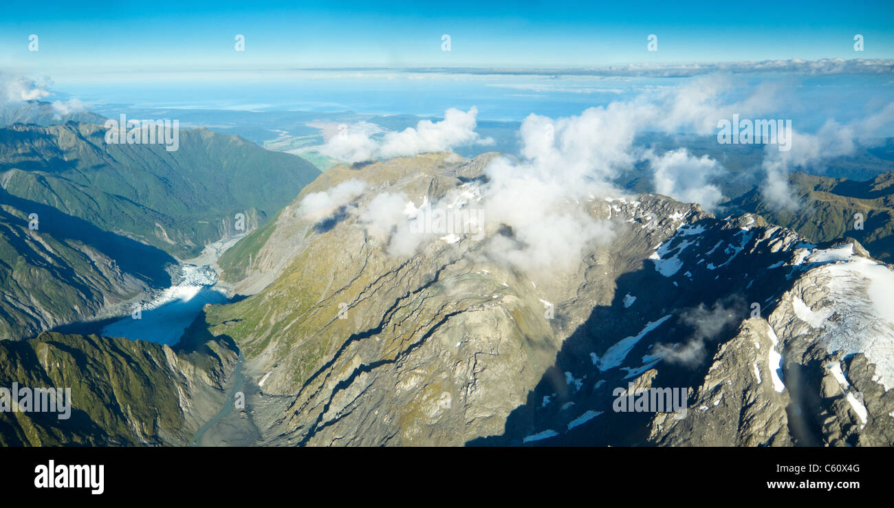 Vogel-Augen-Blick auf Fox-Gletscher im Süden New Zealand Stockfoto
