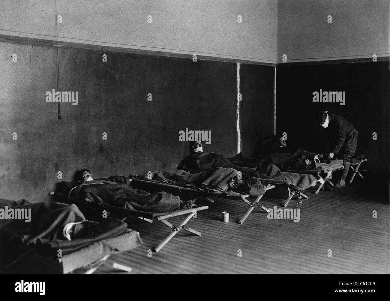 Grippe Ward das Feldlazarett U. S. Armee in Hollerich, Luxemburg während der spanischen Grippe-Epidemie von 1918 / 19. Stockfoto