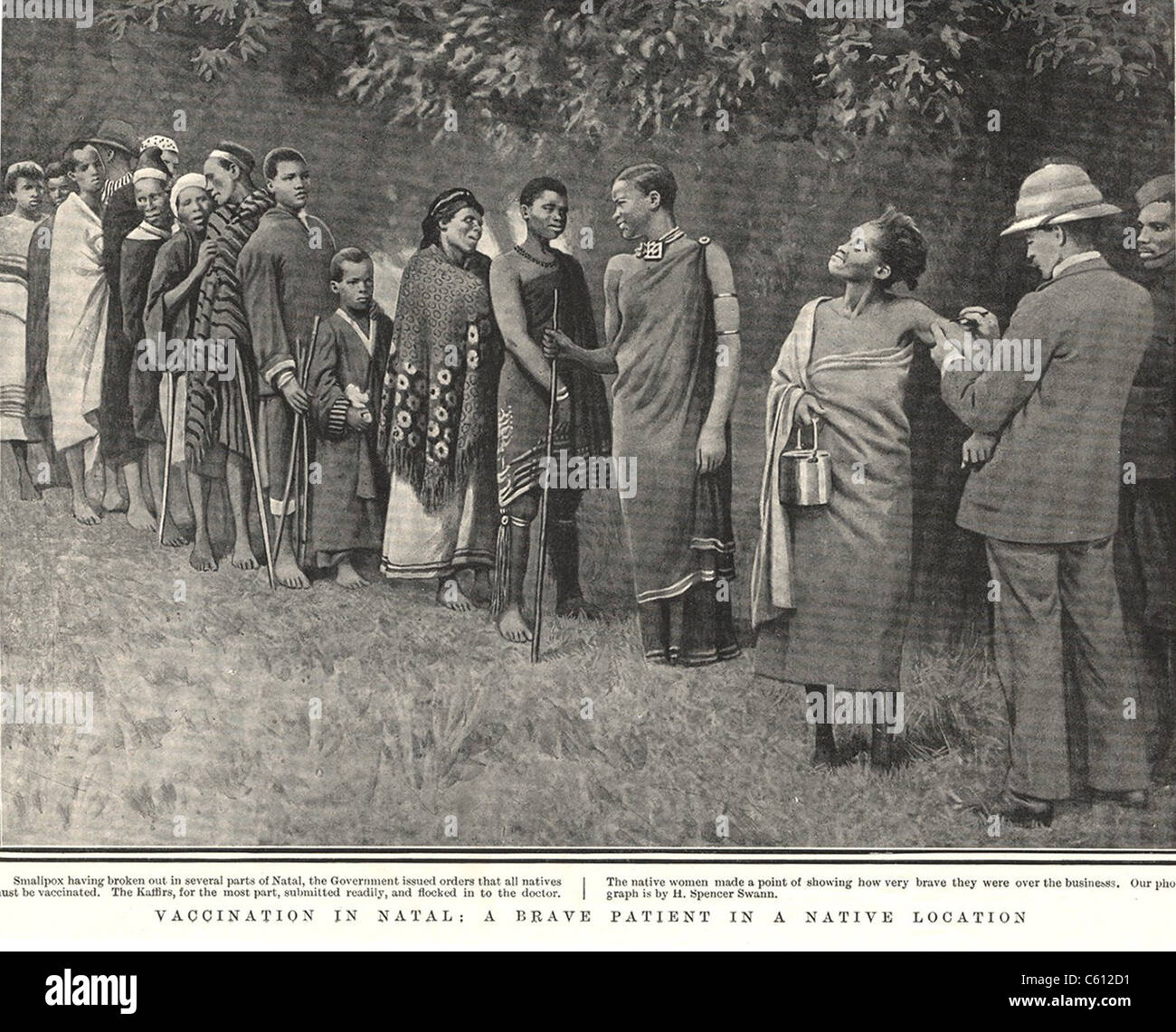 Afrikaner von Natal, jetzt eine Provinz im östlichen Südafrika, Line-up für die Impfung während einer 1904 Pockenepidemie Stockfoto