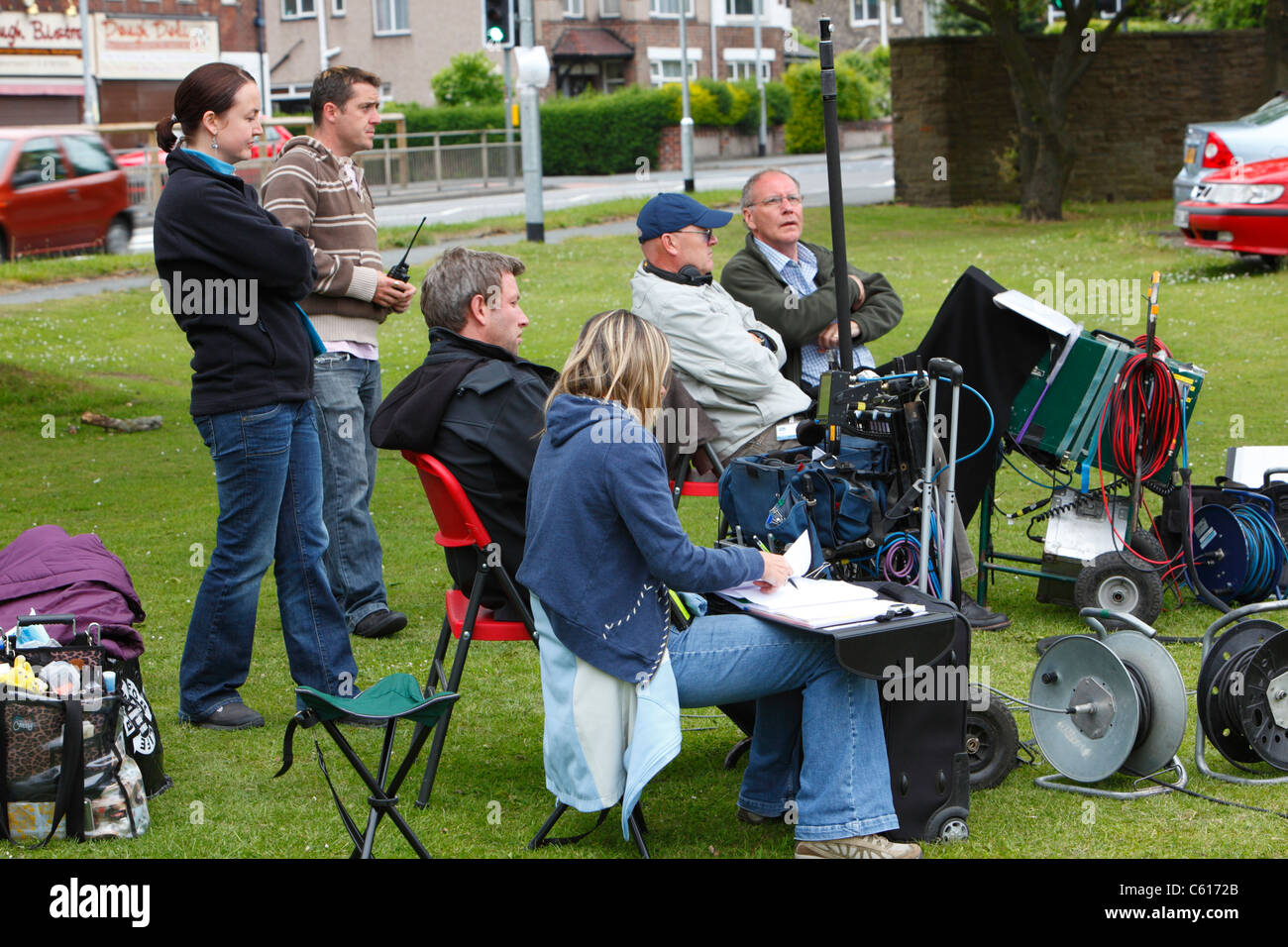 Dreharbeiten zu Emmerdale in leeds Stockfoto