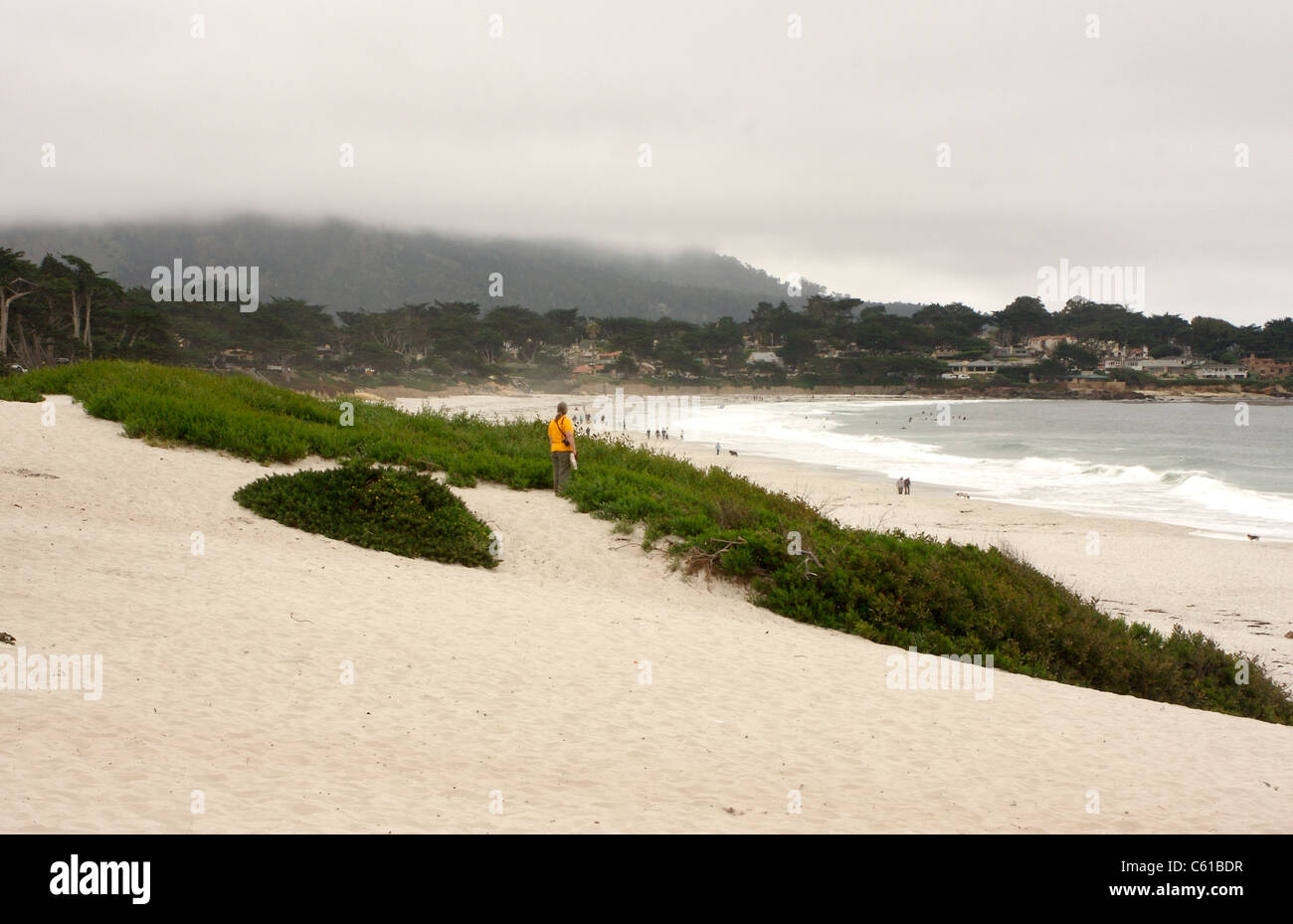 Morgennebel über Carmel am Meer, California gesehen vom Strand entfernt Stockfoto