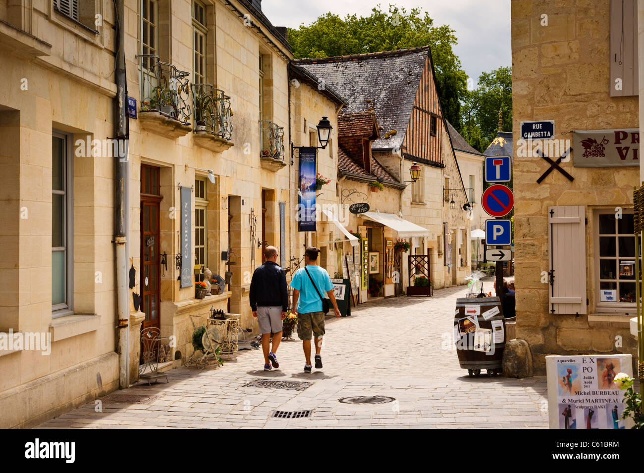 Straßenszene in Dorf von Azay-le-Rideau, Indre et Loire, Frankreich, Europa Stockfoto