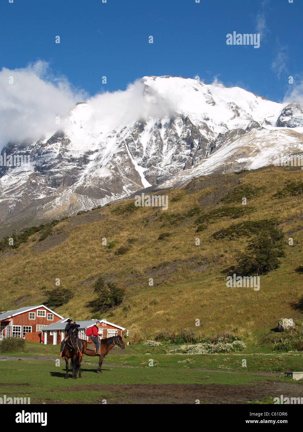 Hinteren Reiter im Hosteria Las Torres im Parque Nacional Las Torres, Chile Stockfoto