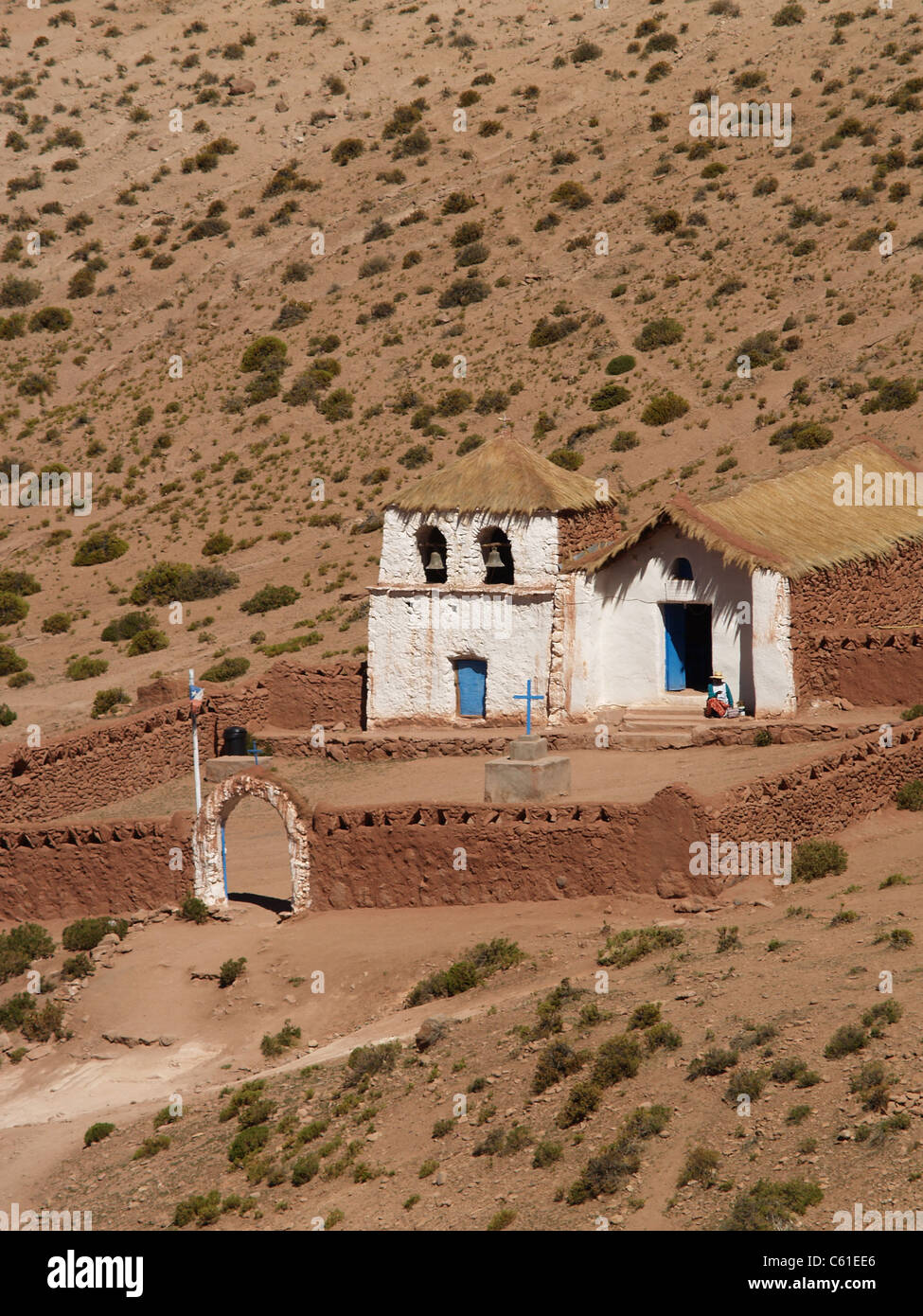 Iglesia San Carlos im Dorf Machuca, Atacamawüste, Chile Stockfoto