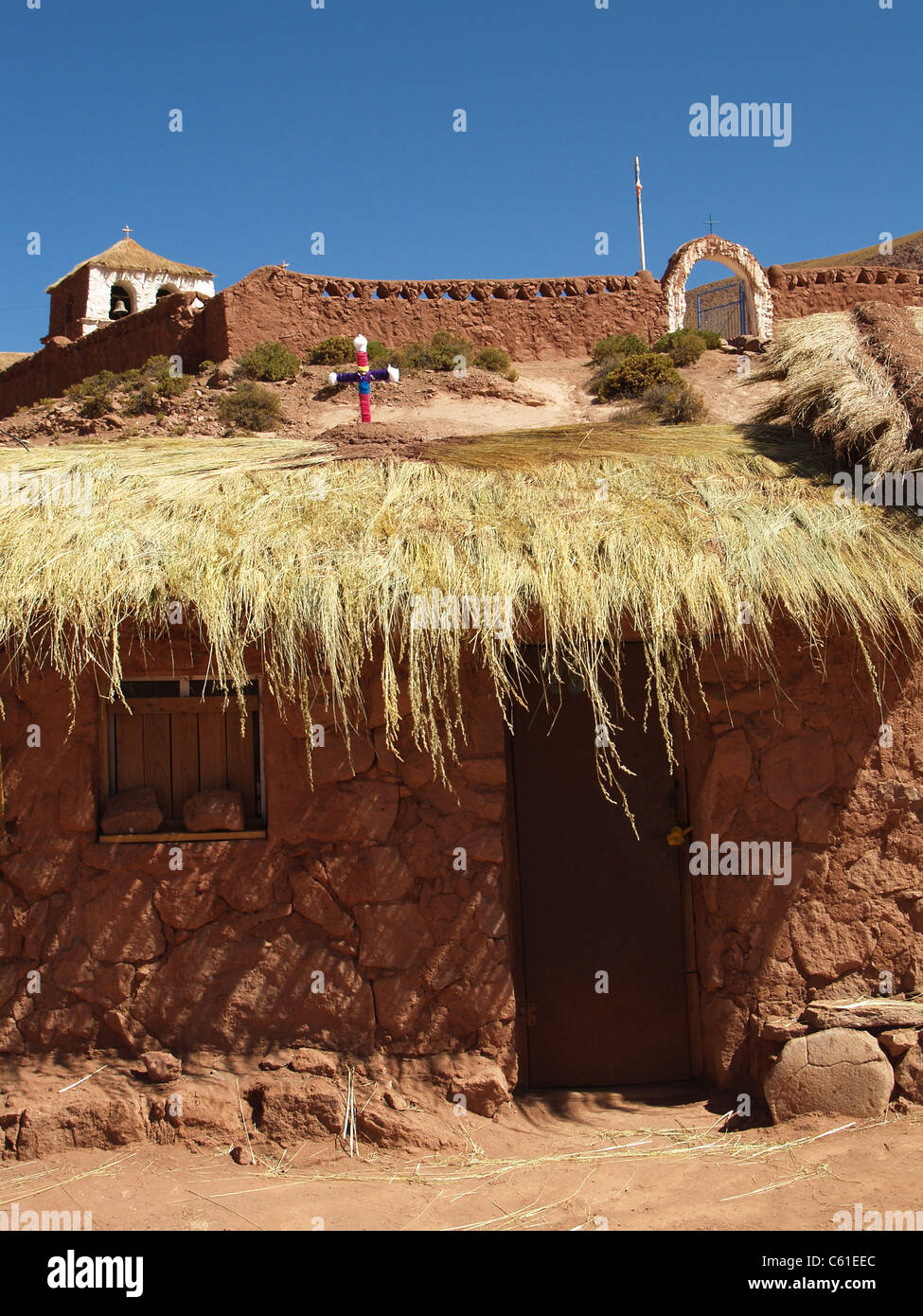 Strohdach des Dorfes Machuca, Atacamawüste, Chile Stockfoto