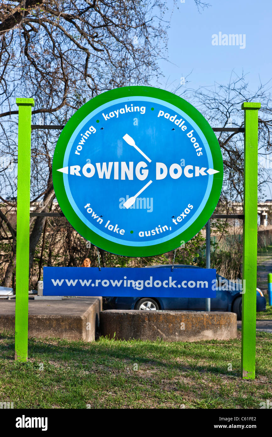 Schild "Rudern Dock" Stadtsee, Stockfoto