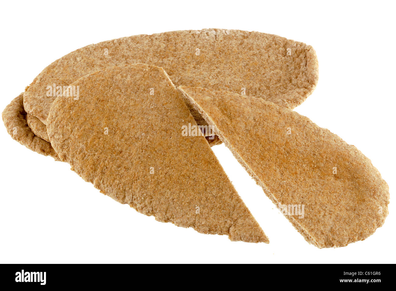 Halbierte ovale Vollkorn Pitta Brot Stockfoto