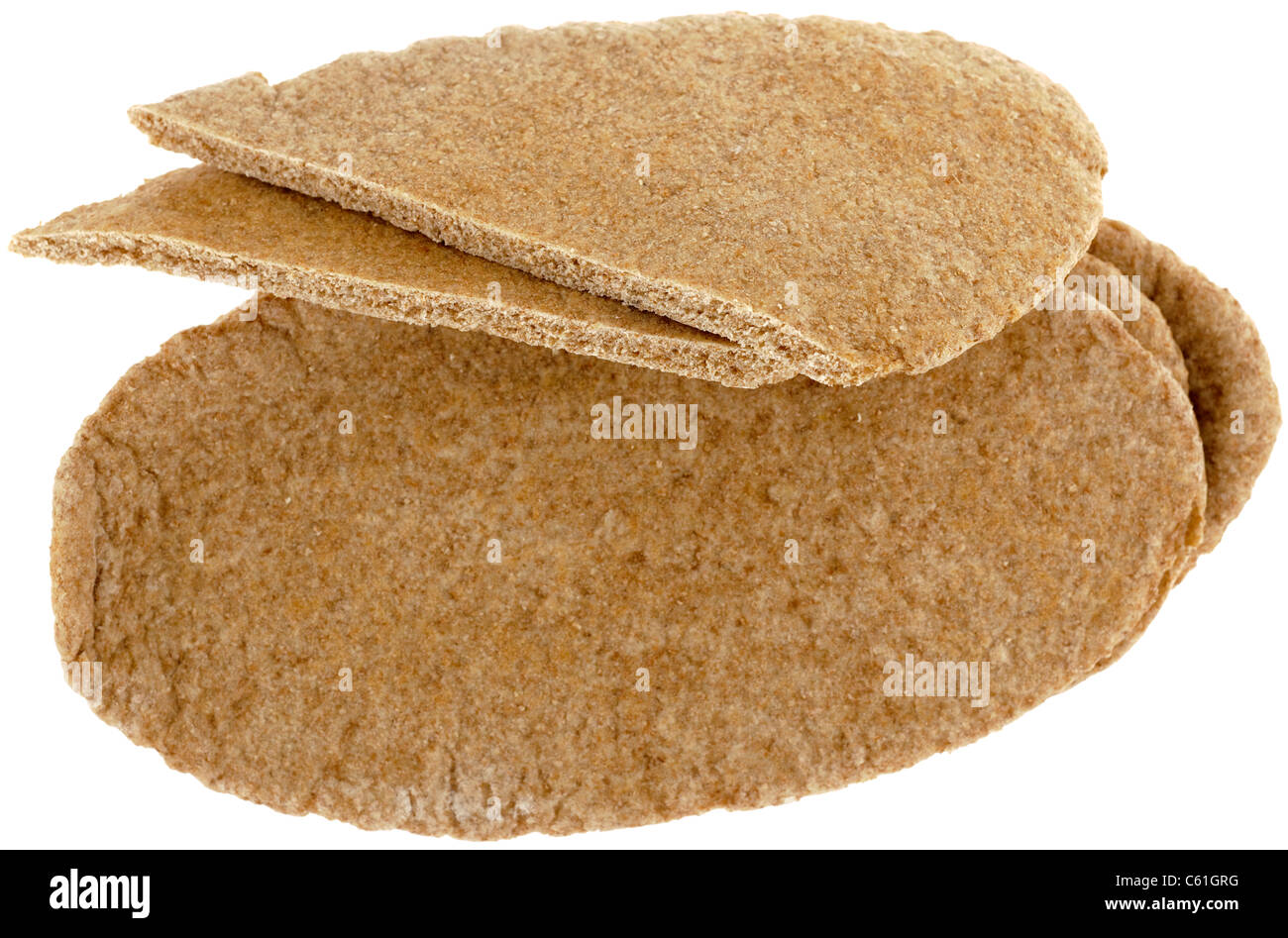 Halbierte ovale Vollkorn Pitta Brot Stockfoto