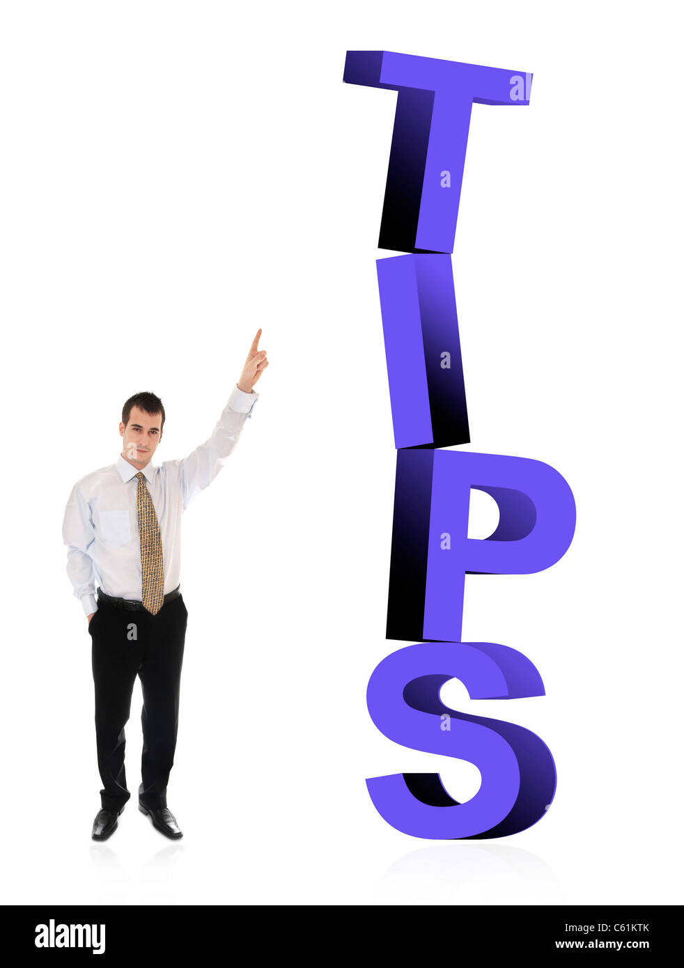 Business-Mann zeigt auf Word-Tipps Stockfoto