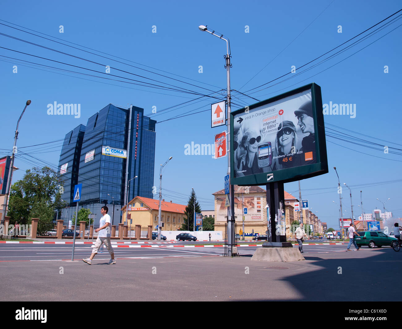 Straße-Banner in Sibiu. Stockfoto