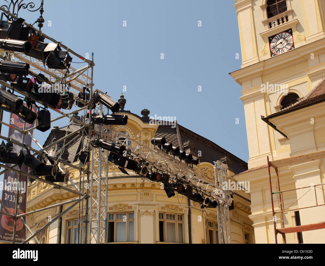 Bühne im Zentrum von Sibiu. Stockfoto