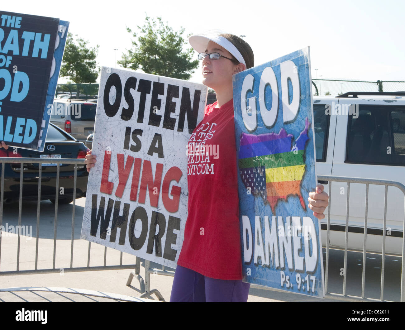 Demonstranten von der Westboro Baptist Church, eine unabhängige Baptistengemeinde, bekannt für seine Position gegen Homosexualität Stockfoto