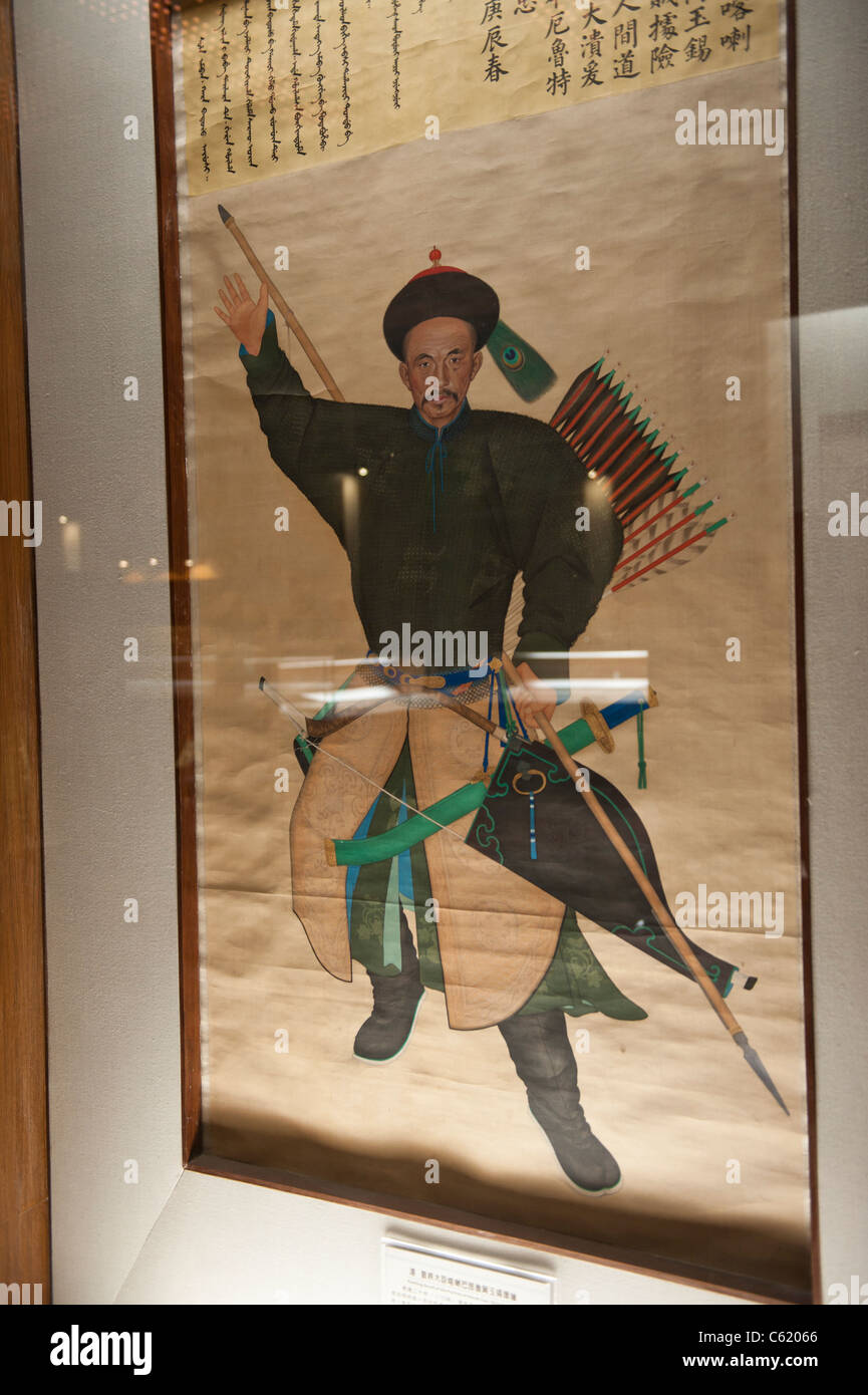Antike chinesische Malerei eines Kriegers in Tianjin Museum, Volksrepublik China Stockfoto