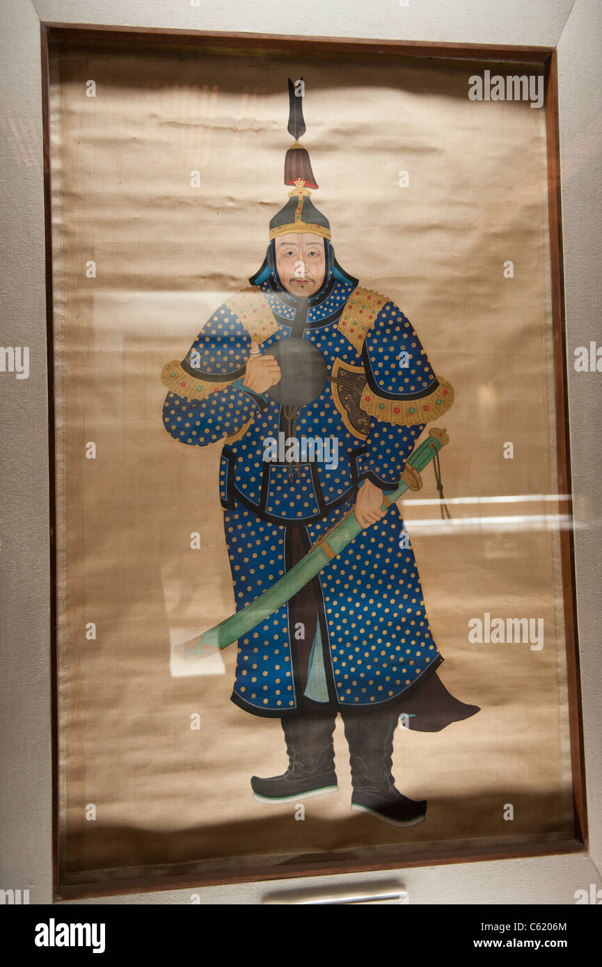 Antike chinesische Malerei eines Kriegers in Tianjin Museum, Volksrepublik China Stockfoto