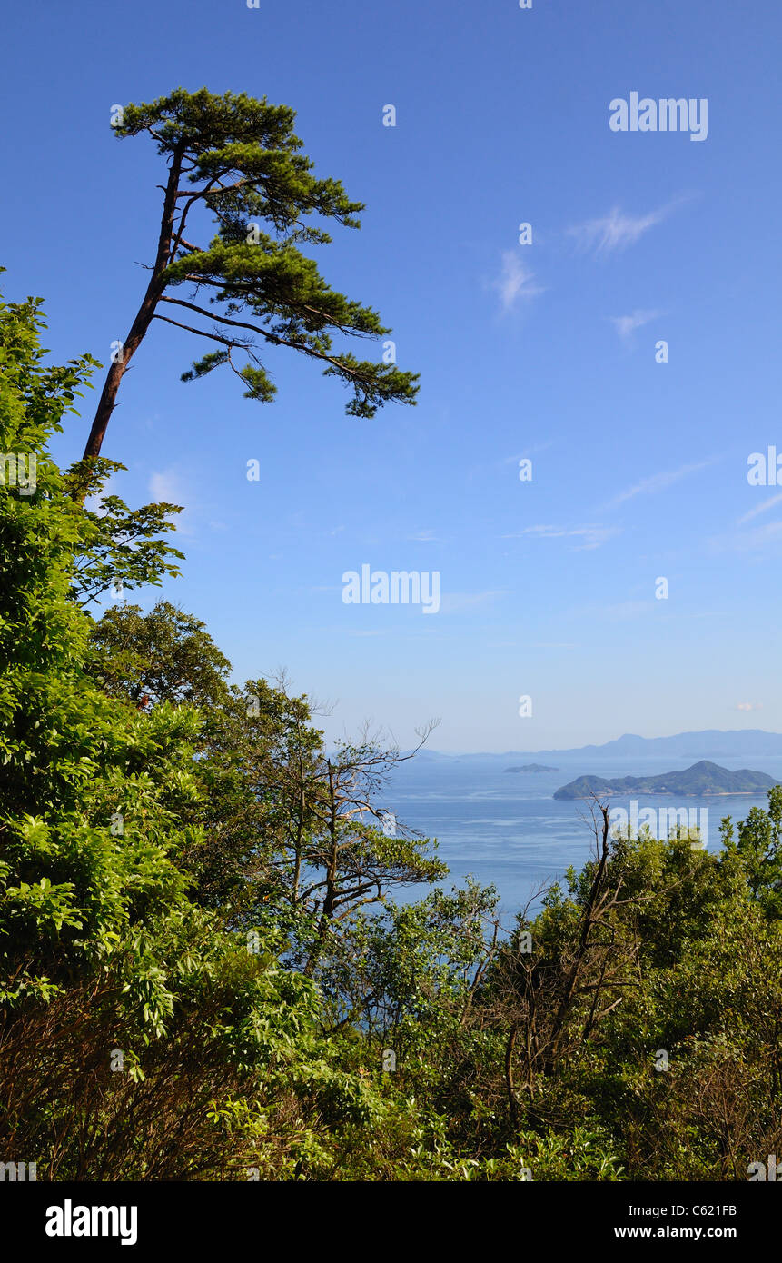Seto-Inlandsee in Japan vom Berg Misen auf Itsukushima Insel gesehen. Stockfoto