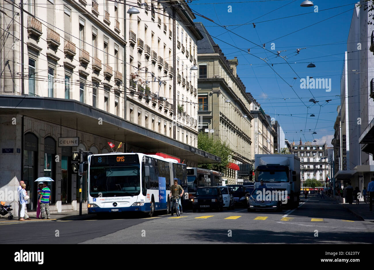 Rue du Rhône in Genf Stockfoto