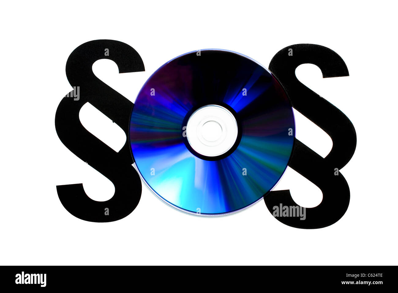 DVD zwischen zwei Absätzen, Konzept der illegale Kopie Stockfoto