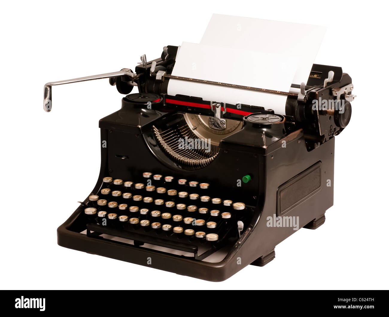 Alte Vintage Schreibmaschine isoliert auf weißem Hintergrund Stockfoto